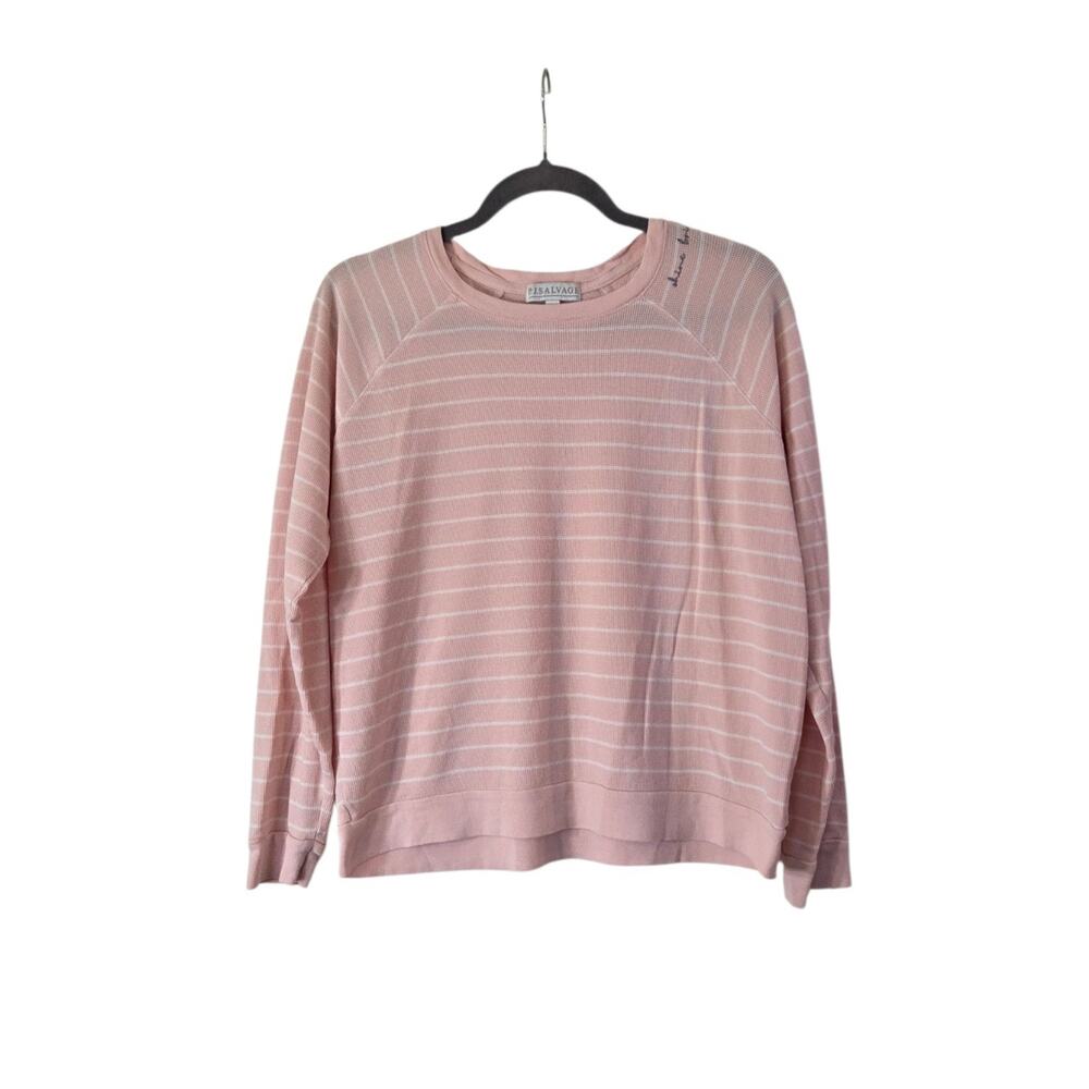 PJ Salvage Pink Striped Thermal Knit "Shine Bright" Lounge Pajama Top, Medium